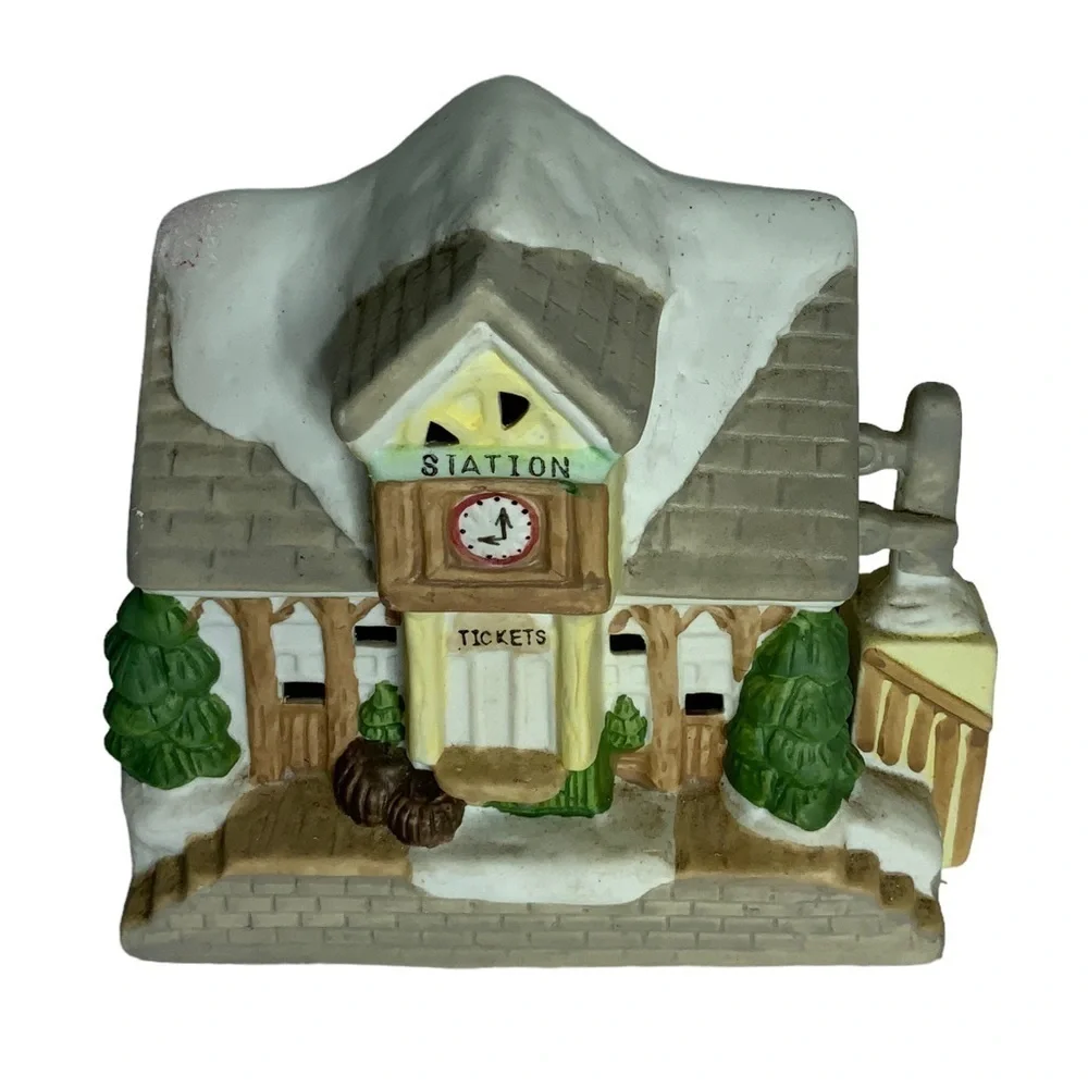 Train Station Vintage Christmas Village Porcelain House Holiday Ticket Building